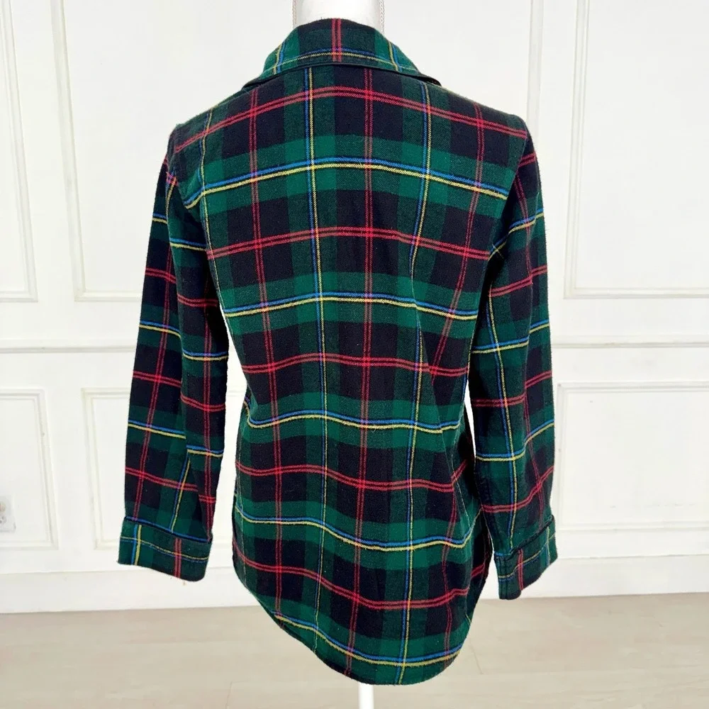 Chaps Pajama Set‎ Women Medium Green Red Black Tartan Plaid Flannel Holiday Cozy